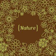 Natural card with beautiful flowers beetles and butterflies N2