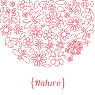 Natural card with beautiful flowers beetles and butterflies N3