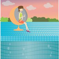 lady sitting at the swimming pool