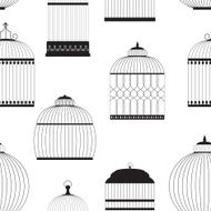 Vintage Birdcages Silhouettes Seamless Pattern Vector Illustrati N3