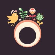 Colorful banner with bird and flowers on dark background