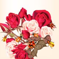 Flower pattern with roses and lady birds
