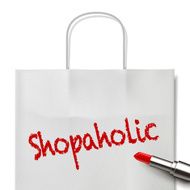shopaholic word written by red lipstick