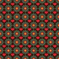 Seamless geometric pattern of abstract flowers and hearts