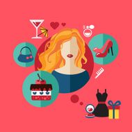 Woman shopping flat icon Vector set infographic