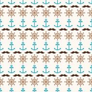 Seamless sea background of anchors hand wheels and mustache