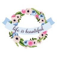 Hand-drawn vintage flower wreath N5