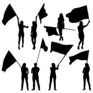 Black silhouettes of mans and womans with flags