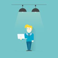 Businessman with laptop computer vector illustration