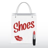 Vector shopping bag with lipstick Shoes inscription