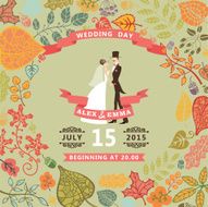 ute wedding invitation with bride groom autumn leaves