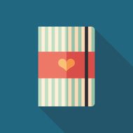 Striped notepad with heart flat square icon long shadows