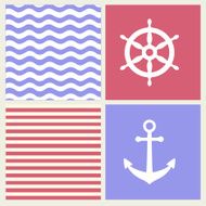 Marine pattern and icon set vector illustration