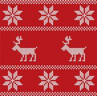 Red knitted sweater with deer seamless pattern