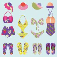 set of beach fashion colorful swimsuit and Flip Flops