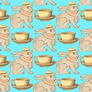 Sketch hare and cup in vintage style N2