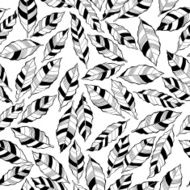 Seamless monochrome pattern with striped abstract leaves N3
