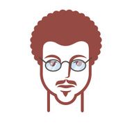 curly head with a mustache and glasses