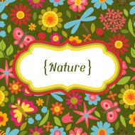 Natural card with beautiful flowers beetles and butterflies N4