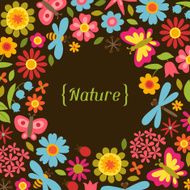 Natural card with beautiful flowers beetles and butterflies N5