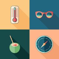 Set of travel flat square icons with long shadows