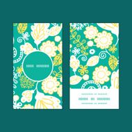 Vector emerald flowerals vertical round frame pattern business cards set