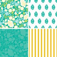 Vector emerald flowerals set of four marching repeat patterns