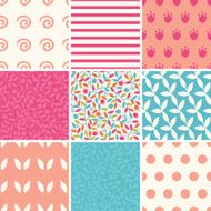 Vector colorful branches set of nine matching repeating patterns backgrounds