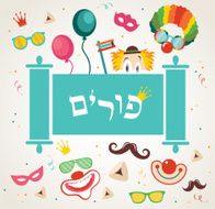 design for Jewish holiday Purim with masks and traditional props N3