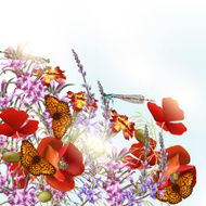 Field flowers with butterflies