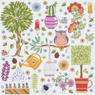 Texture with flowers fruit tree flowering owl and insects