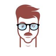 head hipster glasses and a mustache