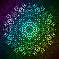 Abstract ornamental round tribal lace pattern on black background