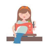 Girl with sewing machine illustration