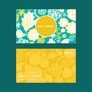 Vector emerald flowerals vertical round frame pattern business cards set N2