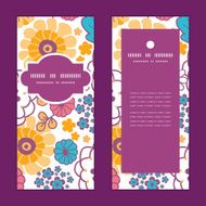 Vector colorful oriental flowers vertical frame pattern invitation greeting cards