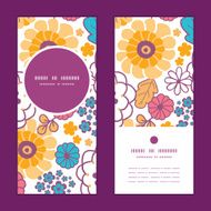 Vector colorful oriental flowers vertical round frame pattern invitation greeting N2
