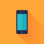 Flat mobile phone over orange