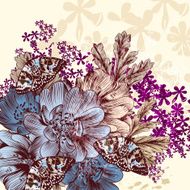 Hand drawn Flower pattern with flowers and butterflies