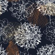 Seamless pattern with dahlias Line Art fancy