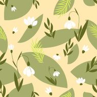 Seamless Vector Floral Background Pattern with Snowdrop Flowers
