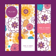 Vector colorful oriental flowers vertical banners set pattern background