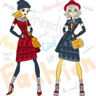 Vector beautiful fashion girls top models N9