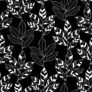 Seamless abstract floral pattern Black and white vector illustration