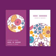 Vector colorful oriental flowers vertical round frame pattern business cards N2