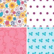 Vector colorful oriental flowers set of four marching repeat patterns N2