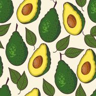 Seamless pattern with avocado and leaf