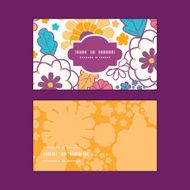 Vector colorful oriental flowers horizontal frame pattern business cards set