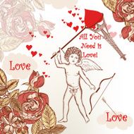 Cute Valentine&#039;s greeting card with amour Eifel tower roses and