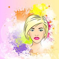 beautiful woman face colorful ink paint splash young sketch girl